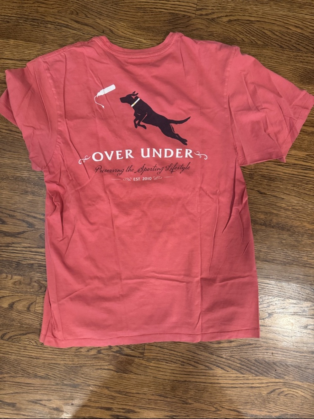 Over Under Kids' Short Sleeve Tee in Coral Pink with Dog Graphic